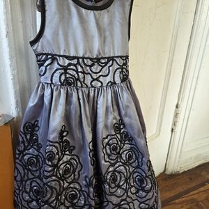 Jayne Copeland Silver Dress with Black Floral Accents
